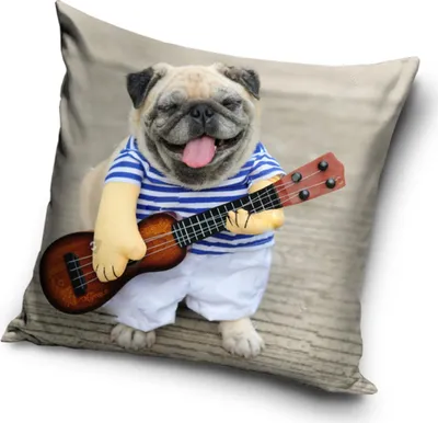 Obrázek produktu pro Povlak na polštářek Mops hraje na ukulele