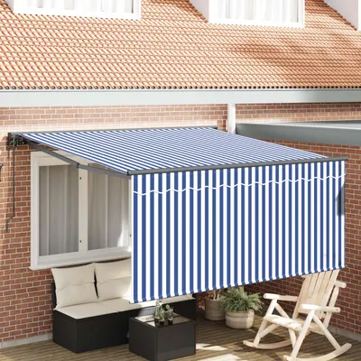 Image de vidaXL Store rétractable bleu et blanc 350 x 250 cm