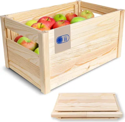 Zdjęcie produktu dla Creative Deco Składana Skrzynka Drewniana | 46x29,5x23,5 cm | Łatwy Montaż bez Narzędzi | Pudełko na Owoce, Warzywa, Zabawki | Organizer Dekoracyjny, na Prezent