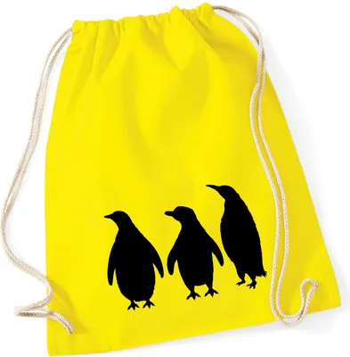Produktbild von Huuraa Turnbeutel Pinguine Silhouette 12 Liter Yellow Baumwolle Rucksack Geschenkidee