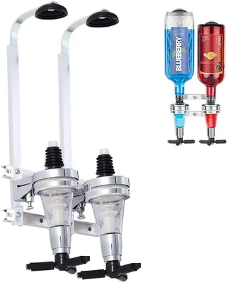 Productafbeelding van Dispenser met dubbele kop - Flessenhouder - Wandmontage - Drankdispenser - Aluminium - Geschikt voor gezinnen - Bar - Barman liefhebbers (2 kopjes)