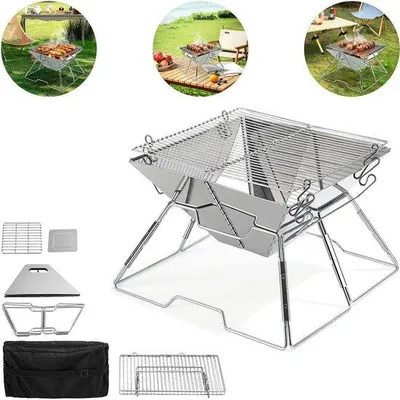 Image de Petit barbecue au charbon de bois, idéal pour le jardin et le balcon – Barbecue pliable avec grille