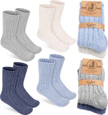 Immagine prodotto di BRUBAKER 4 paia di calze di lana per bambini - Calze invernali calde per bambini e bambine - Calze invernali per bambini, blu scuro, grigio blu e beige, taglia 23-26