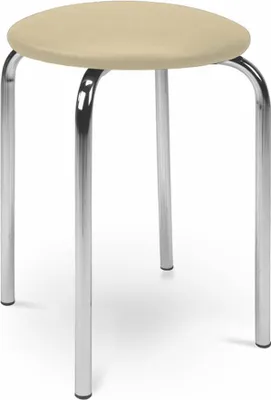 A simple stool with a cream-colored seat and chrome legs, presented on a white background.