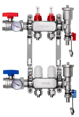 Zdjęcie produktu dla 2-gałęziowy rozdzielacz ciepła VEVOR, 1/2-calowy rozdzielacz rurowy PEX, rozdzielacz PEX ze stali nierdzewnej do hydraulicznego ogrzewania podłogowego, zestaw rozdzielaczy ciepła PEX w zakresie dostawy