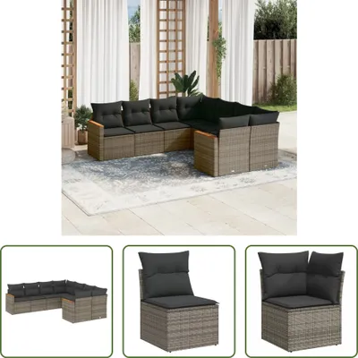 Produktbild von The Living Store 8-tlg. Garten-Sofagarnitur mit Kissen Grau Poly Rattan
