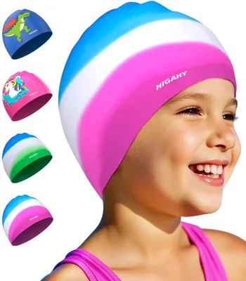 Productafbeelding van Kinderzwemcap - Silicone Hoed voor 3 tot 15 Jaar - Blauw met Dinosaurus