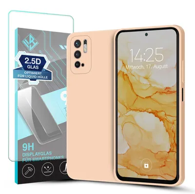Produktbild von Hülle für Xiaomi Redmi Note 10 5G mit 9H Displayglas Displayschutz Case Cover Bumper Smartphone Softgrip Schutzhülle Farbe: Rosa