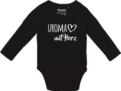 Produktbild von Huuraa Baby Body Uroma mit Herz 68 Black  Baumwolle Fairtrade Langarmbody Geschenkidee
