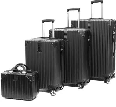 Produktbild von Mulisoft Gepäcksets 4 Teilig Kofferset mit Beautycase ABS Koffer Trolleys Hartschalenkoffer Reisekoffer mit 4 Rollen, Kofferset-XL-L-M-Kosmetikkoffer, Schwarz