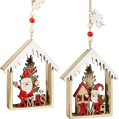 Produktbild von Baumschmuck Häuschen bunt, 2er Set Holz