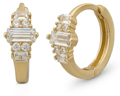 Produktbild von SuzanGold Ohrringe Damen Echtgold Kristall Huggies aus 375 Gelbgold mit Zirkonia