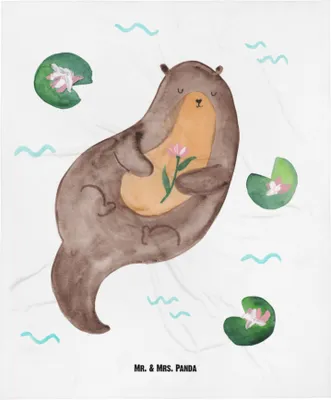Produktbild von Mr. & Mrs. Panda Fleecedecke Otter Seerose - Weiß - Geschenk, Schlummerdecke, Babydecke, Schmusedecke, Fluss, Plaid, glücklich, Seeotter, Wasser, Erstlingsdecke