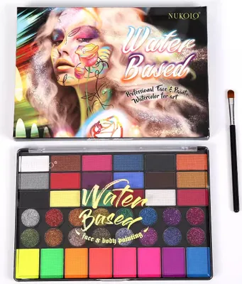 Produktbild von Schmink-Set 42 Schminkpaletten auf Wasserbasis in bunten Farben für Karneval, Fasching und Kostüme Vielseitig einsetzbar