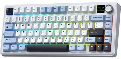 Image de Clavier mécanique de jeu sans fil AULA F75 MAX avec écran TFT, disposition QWERTY américaine - 2,4 GHz/USB-C/Bluetooth, compatible Windows/Mac/Linux, couleur bleu glacier, modèle Reaper