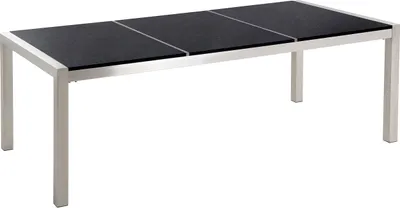 Obrázok produktu pre BELIANI Záhradný jedálenský stôl čierna trojdielna žulová doska 220 x 100 cm pre 8 osôb strieborné nohy z nehrdzavejúcej ocele