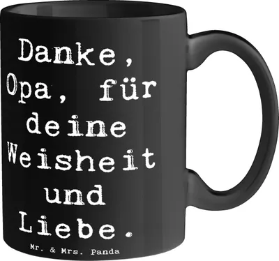 Produktbild von Mr. & Mrs. Panda Kaffeetasse Spruch Opa Weisheit und Liebe - Schwarz - Geschenk, Wertschätzung, Tasse, Dankbarkeit, Großvater, Kaffeebecher, Hommage an, Aufmerksamkeit