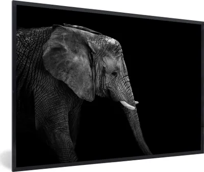 Produktbild von MuchoWow® Gerahmtes Poster Elefant - Schwarz und weiß - Porträt - Tiere 30x20 cm - Poster mit Schwarzem Bilderrahmen Wandposter Rahmen Foto Bilder - Kunstdruck - Bild-Poster
