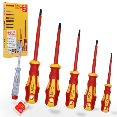 Produktbild von CCLIFE 6-tlg VDE Schraubendreher Set 1000V isoliert mit Spannungsprüfer Schlitz Kreuz PH1 PH2 Anti Rutsch Griff