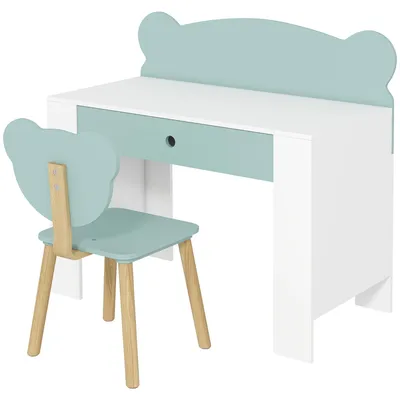 Produktbild von Kinderschreibtisch mit Stuhl, Kindertisch und Stuhl mit Schublade und gro?er Tischplatte, 80 x 41 x 74,5 cm, grš¹n