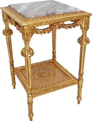 Produktbild von Casa Padrino Barock Beistelltisch Gold / Grau - Prunkvoller Antik Stil Massivholz Tisch mit Marmorplatte - Wohnzimmer Möbel im Barockstil - Barock Möbel