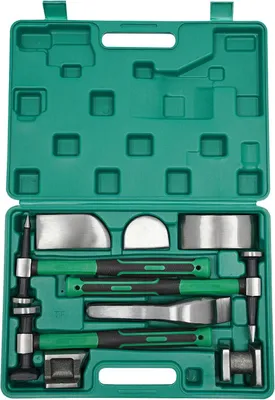 Produktbild von Karosserie Werkzeugsatz Auto - Hammer und Amboss Set - 9-teiliges Ausbeulwerkzeug - Karosseriereparatur - Blechbearbeitung - Grün
