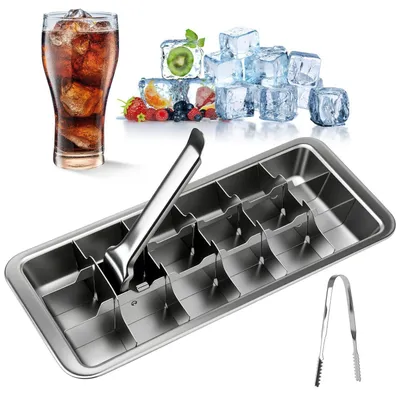 Produktbild von Edelstahl Eiswürfelform 18 Schlitz mit Eiszange Wiederverwendbar