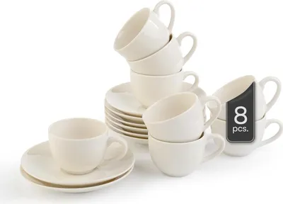 Produktbild von Espressotassen mit Untertassen - 90 ml - Weiß - Bone China - 8er Set