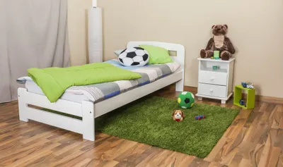 Produktbild von Kinderbett / Jugendbett Kiefer Vollholz massiv weiß lackiert A7, inkl. Lattenrost - Abmessungen: 90 x 200 cm