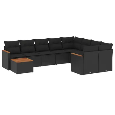 Produktbild von vidaXL 10-tlg. Garten-Sofagarnitur mit Kissen Schwarz Poly Rattan