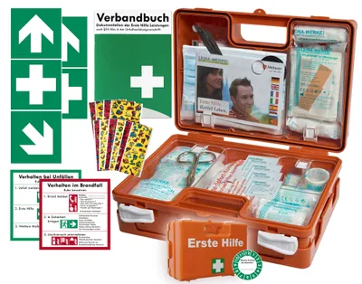 Produktbild von Erste-Hilfe-Koffer KITA PLUS -Paket 1-  aktuelle DIN/EN 13157 für Betriebe + DIN/EN 13164 für KFZ - incl. 1.Hilfe-Aufkleber