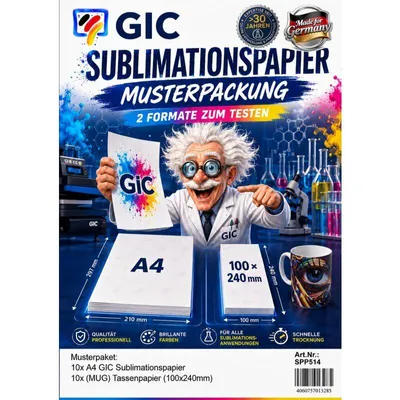 Produktbild von MUSTERPACKUNG Sublimationspapier zum ausporbieren mit je 10x A4 & 10 Tassenpapier