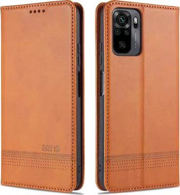 Image de LaimTop Etui en cuir pour Redmi Note 10 4G, étui à rabat Portefeuille Fermeture magnétique Support Housse de protection pour Xiaomi Redmi Note 10 4G / Note 10S Marron