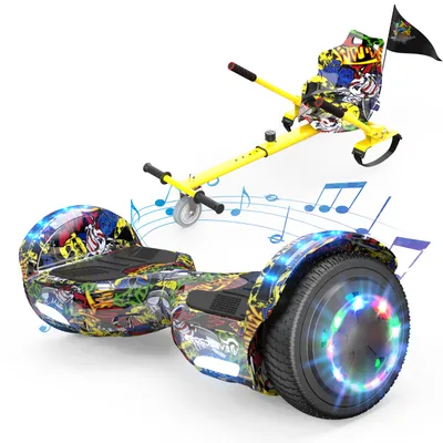 Produktbild von EVERCROSS TECH 6,5-Zoll-Hoverboard + Hoverkart | Mit Bluetooth und LED-Licht, App-fähiger selbstbalancierender Roller | Hoverboards für Kids und Teens