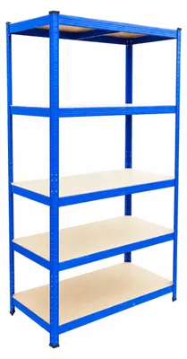 Produktbild von Relaxdays Schwerlastregal, HxBxT: 200 x 90 x 60 cm, 875 kg, 5 Ebenen, Lagerregal Keller, zum Stecken, blau/braun