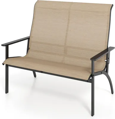 Produktbild von KOMFOTTEU Gartenbank für den Außenbereich, 2-Sitzer, Adirondack aus Textilene mit einer Tragkraft von 400 kg, Bank mit hoher Rückenlehne und Armlehnen, für Terrasse, Balkon, 81 x 120 x 106 cm