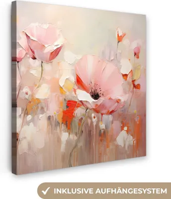 Produktbild von MuchoWow® - Leinwandbilder - Blumen - Aquarell - Rosa - Abstrakt - Kunst, Wandbild, Wanddeko Bilder Wohnzimmer, 50x50 cm