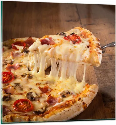 Produktbild von Bilder auf glas - Pizza Käse Tomaten - 60x60cm - Glasbilder - Wandbilder - Kunstdruck - zum Aufhängen bereit - Wanddekoration aus Glas - Glas Bilder - Wandbild auf Glas - Einteilig - GAC60x60-3784