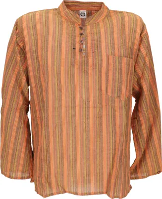 Produktbild von Nepal Fischerhemd, Gestreiftes Goa Hippie Hemd, Yogahemd - Orange, Herren, Baumwolle, Größe: L