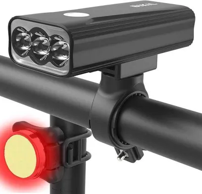 Image de Lampe de vélo rechargeable USB-C 1200 lumens - Éclairage ultra-puissant pour vélo de route et VTT - Étanche - Kits de feux avant et arrière