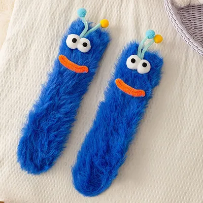 Produktbild von Damen Socken 3D Monster – Lustige Fuzzy Socken aus Baumwolle, One Size-Blau
