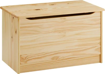 Produktbild von Spielzeugtruhe HANNAH, praktische Aufbewahrungsbox aus massiver Kiefer in natur, schöne Spielzeugkiste mit Klemmschutz