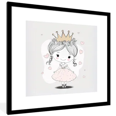 Produktbild von MuchoWow® Gerahmtes Poster Prinzessin - Herzen - Blumen - Krone - Mädchen 40x40 cm - Poster mit Schwarzem Bilderrahmen Wandposter Rahmen Foto Bilder - Poster - Plakat im Rahmen
