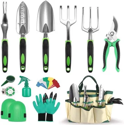 Immagine prodotto di Set di attrezzi da giardino, set di 13 pezzi in acciaio inossidabile con borsa da trasporto, regalo per giardinieri