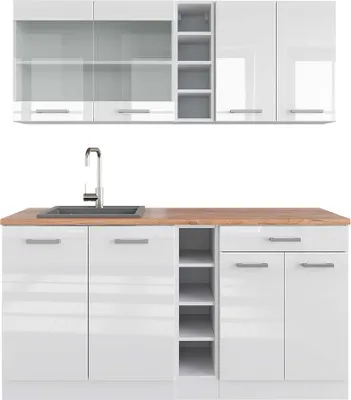 Produktbild von Singleküche Vicco R-Line Weiß Hochglanz/Weiß 160 cm , AP Eiche, Model 42466