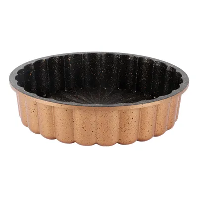Produktbild von Serenk Fun Cooking Tarteform Quicheform – Kratz- und Schnittfeste Kuchenform, Antihaftbeschichtete Quicheform, Rund, Goldene Auflaufform, 28 cm,  Türkiye