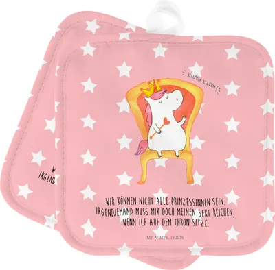 Produktbild von Mr. & Mrs. Panda Topfuntersetzer Einhorn Prinzessin - Rot Pastell - Geschenk, Topflappen, Kochlappen, topfhalter, Geburtstag, Geburtstagsgeschenk, Monat, Set, Ofenlappen