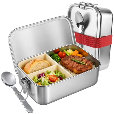 Produktbild von Lunchbox mit Fächern und Löffel – Auslaufsichere Bento-Box