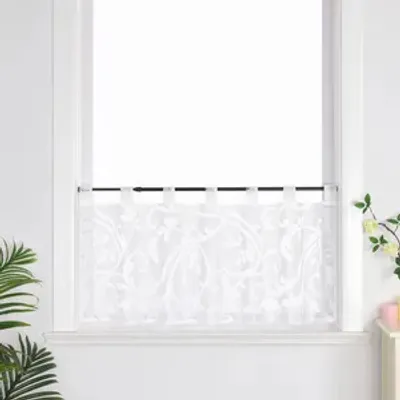 Produktbild von Joyswahl Scheibengardine Modern Bistrogardine mit Schlaufen Transparent Ausbrenner Küche Kurzgardine Ranken Muster Weiß HxB 60x120 cm