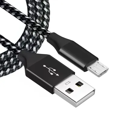 Produktbild von Schnell-Ladekabel Datenkabel 2 meter geflochtenes Nylon schwarz/grau Micro-USB zu USB/USB-A